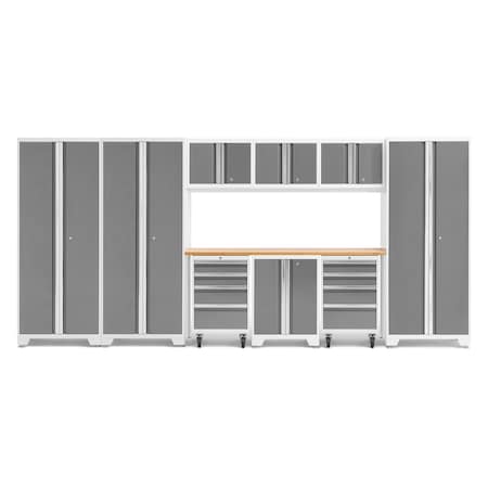 Newage Products Bold Series 10 Piece Garage Cabinet Set with Bamboo Top, White 56976